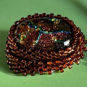 Colorful Beaded Brooch with dichroic main